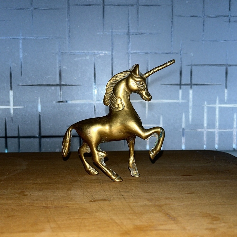 Vintage Brass unicorn figurine some patina Mcm bohemian great decor piece